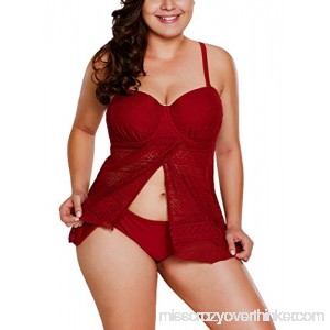 YIHUAN Women Hollow Out Lace Flyaway Overlay Tankini Two Piece Bathing Suit S-XXXL Red B07D1QTG8V
